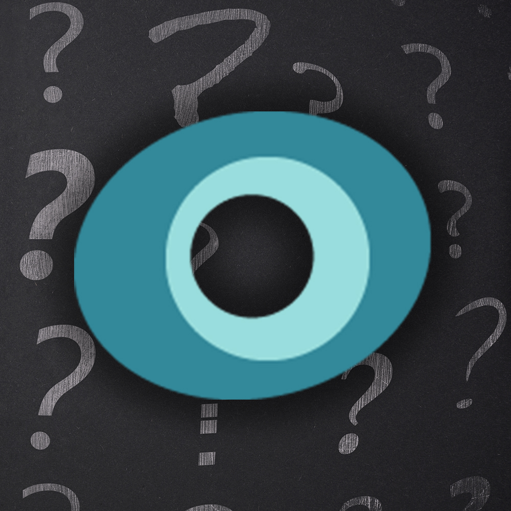 teal circles on a grey gradient background with question marks